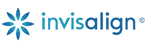 The image displays a logo with the text  Invisalign  and a graphic of a tooth alignment device.